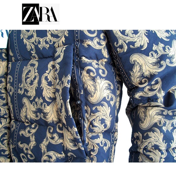 ZARA NEW Skater Scroll Motif Quilted Bomber Jacket S - Picture 4 of 12